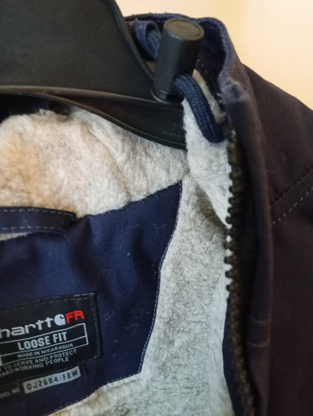 Carhartt Navy Blue Jacket with Gray Sherpa Lining Flame Resistant Full Swing XXL - Picture 3 of 16
